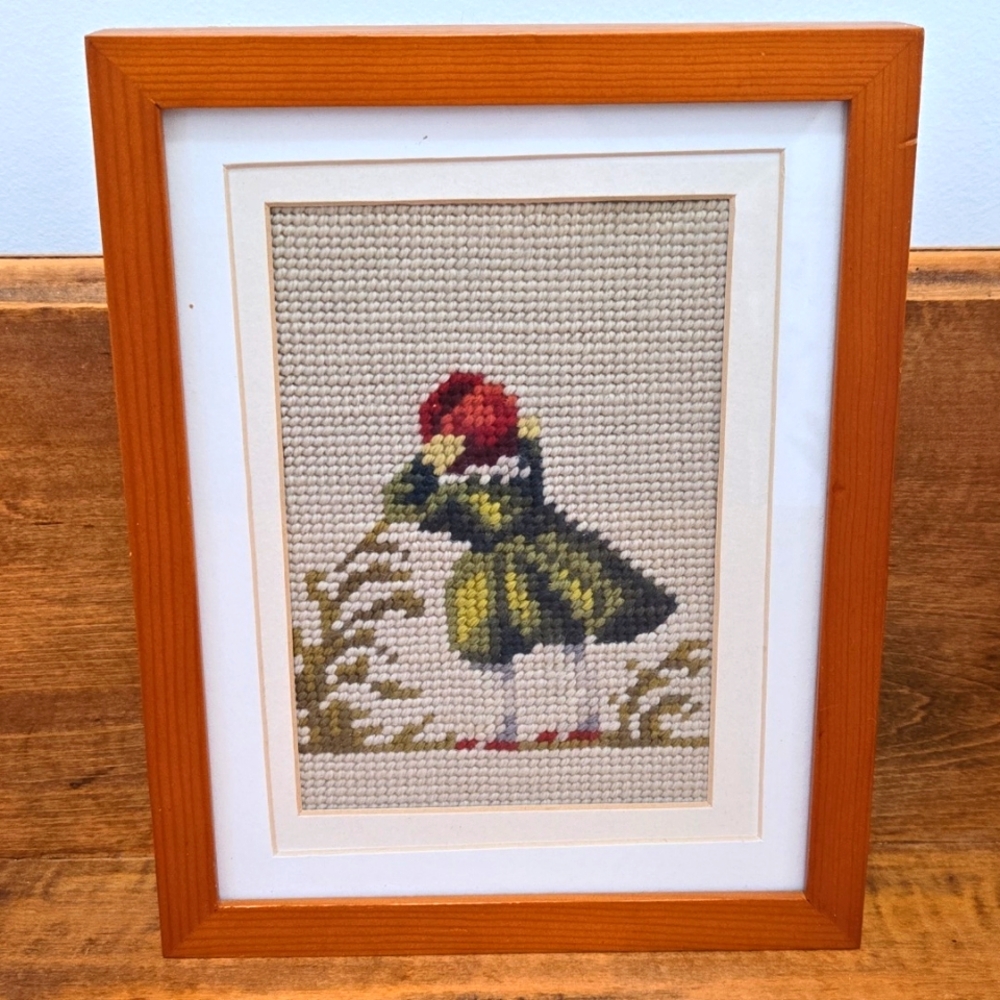 1959 Needlepoint Boy & Girl In The Flower Garden - Picture 6 of 8